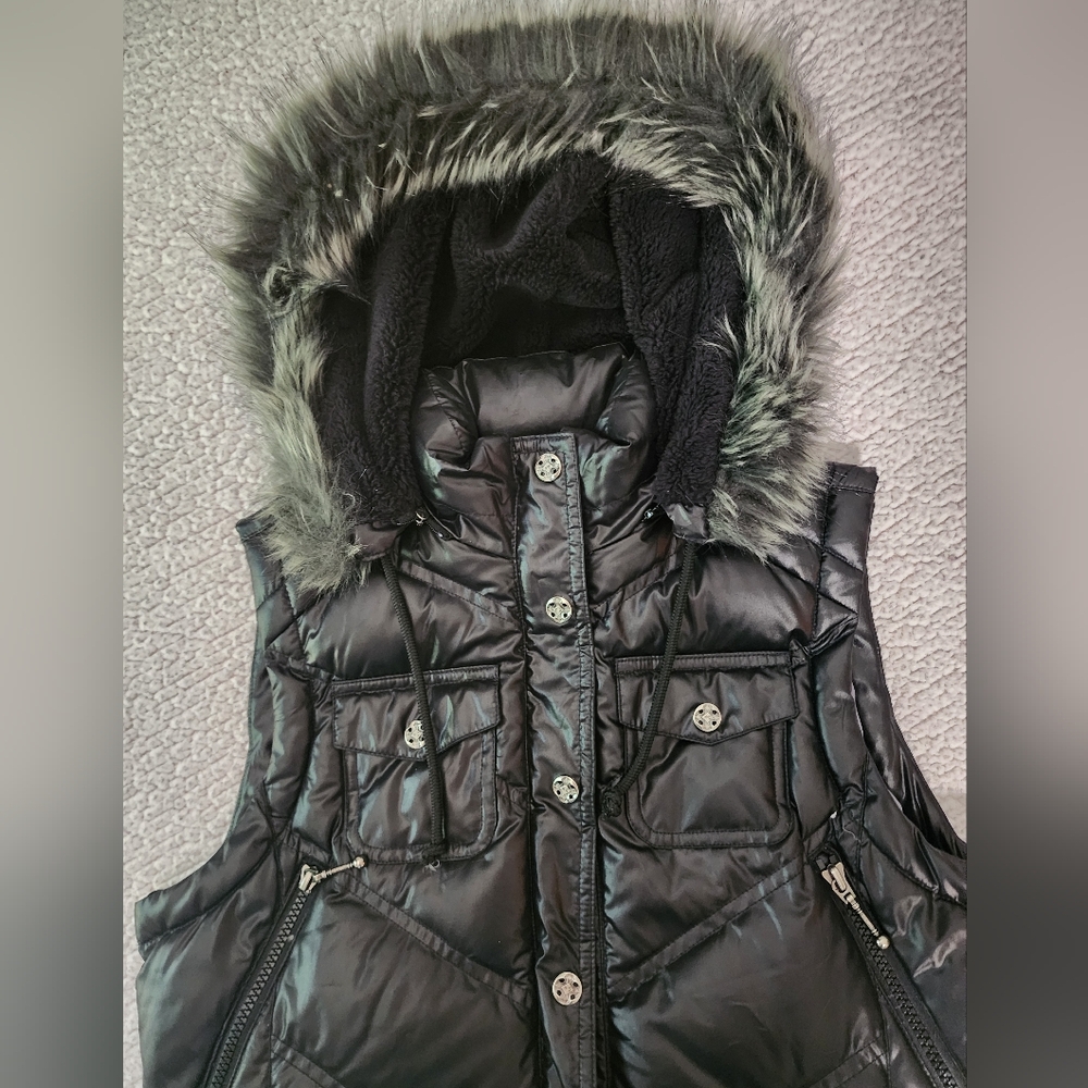 Harley Davidson , Faux Fur , Down Filled Hooded Vest Jacket - Picture 3 of 16